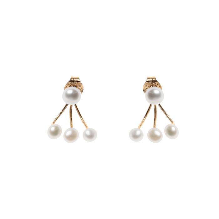 Boucles d'oreilles en argent plaqué or avec 4 petites perles, véritable indispensable pour les mariages