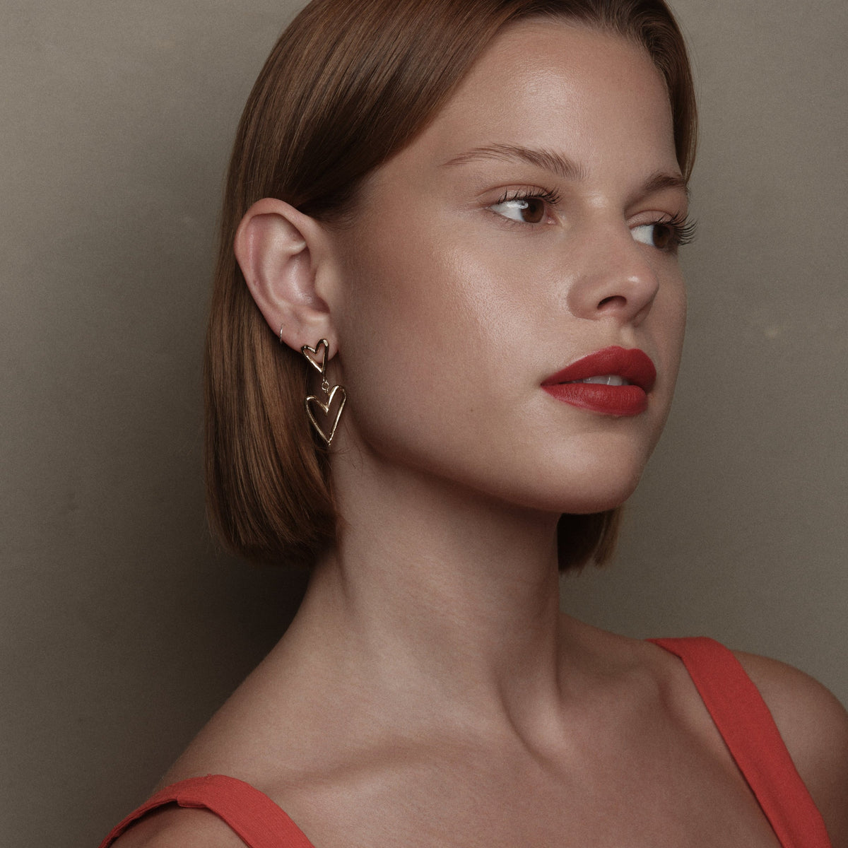 Gold-Plated Silver Double Heart Earrings by Aurore Havenne