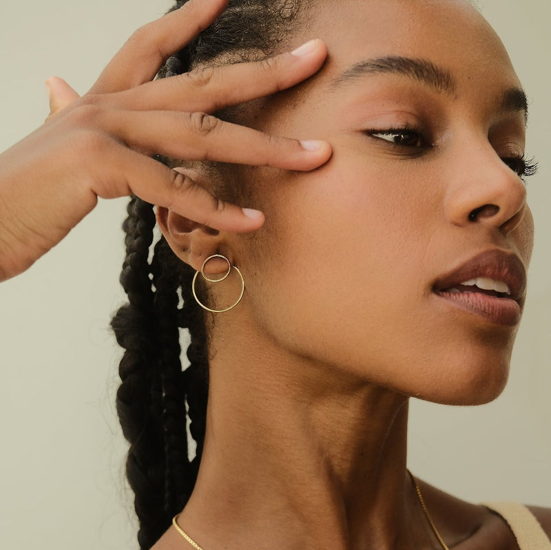 Gold-Plated Silver Double Circle Earrings by Aurore Havenne