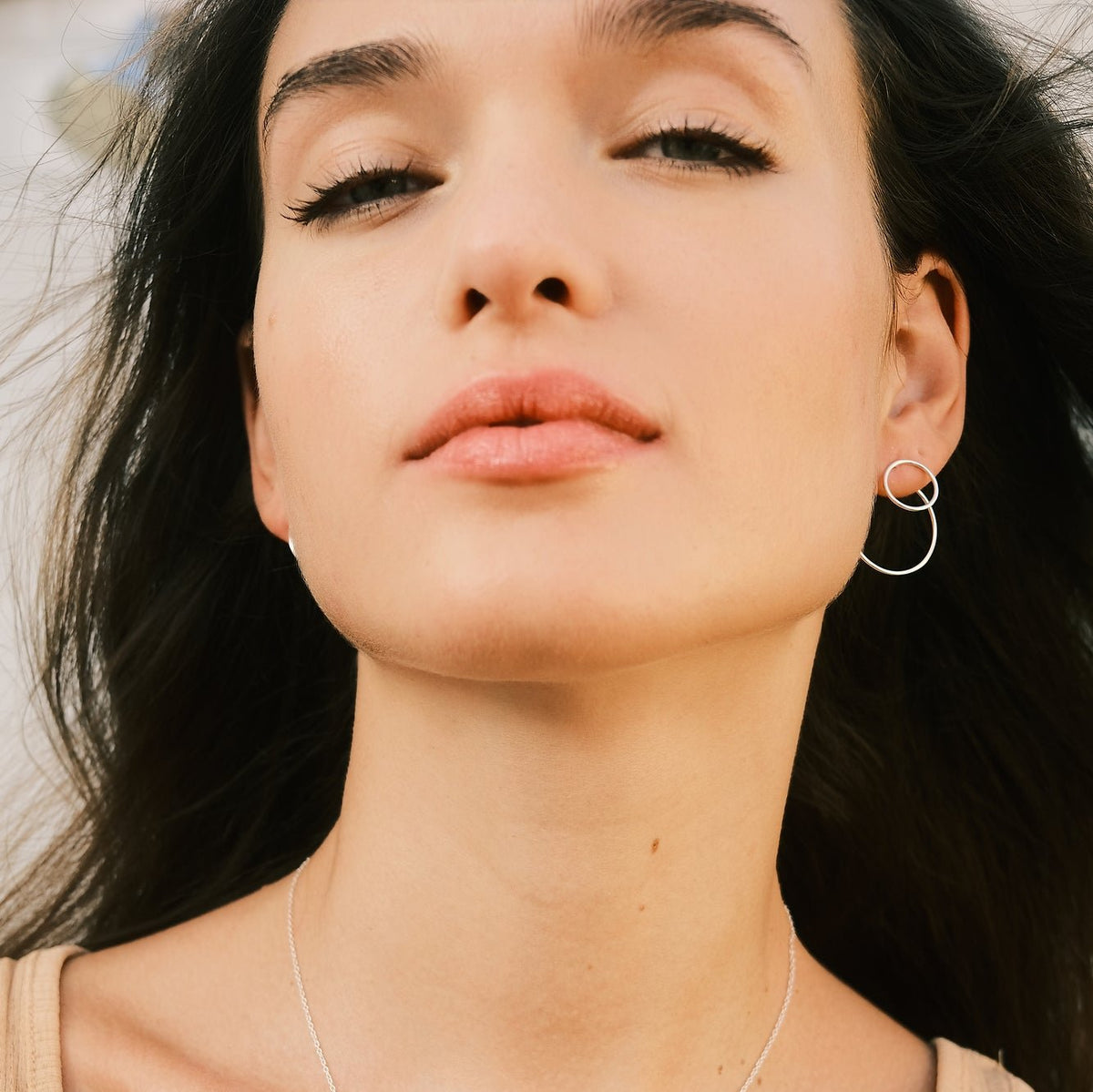 The Lines duo - Silver Double Circle & Mini Circle Earrings