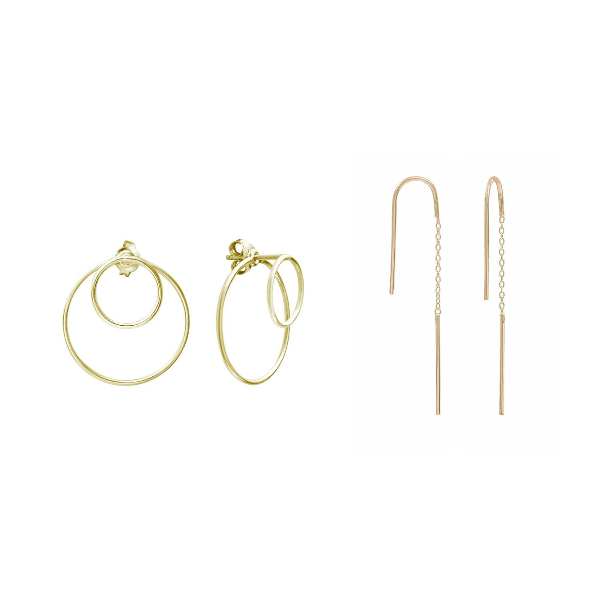 The Lines duo - Gold-Plated Silver Double Circle & Daphné Earrings