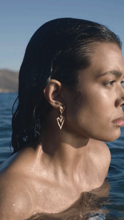 Gold-Plated Silver Double Heart Earrings
